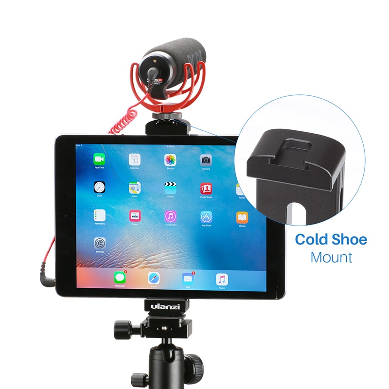 Aluminum Tablet Tripod Mount w/ Cold Shoe Mount Pad Clip Bracket Holder Stand 1/4 Screw for ipad Pro Mini Tablets Metal Clamp
