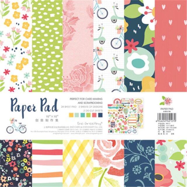 Pack Papier Scrapbooking - 25.5cm - 26 Feuilles - Fleurs Papillon Fond - DIY Motifs Créatifs: 013