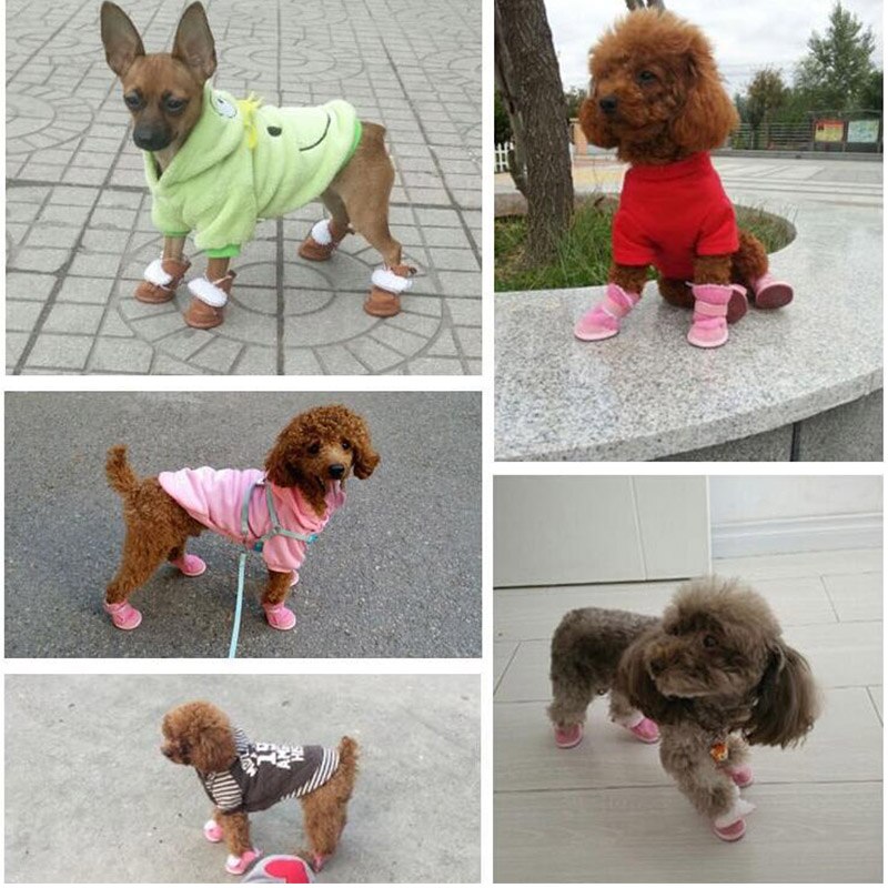 4Pcs/Set Winter Warm Shoes for Dogs Warming Cotton Plush Boots Snow Walking Cotton Blend Puppy Cats Sneakers Pet Supplies