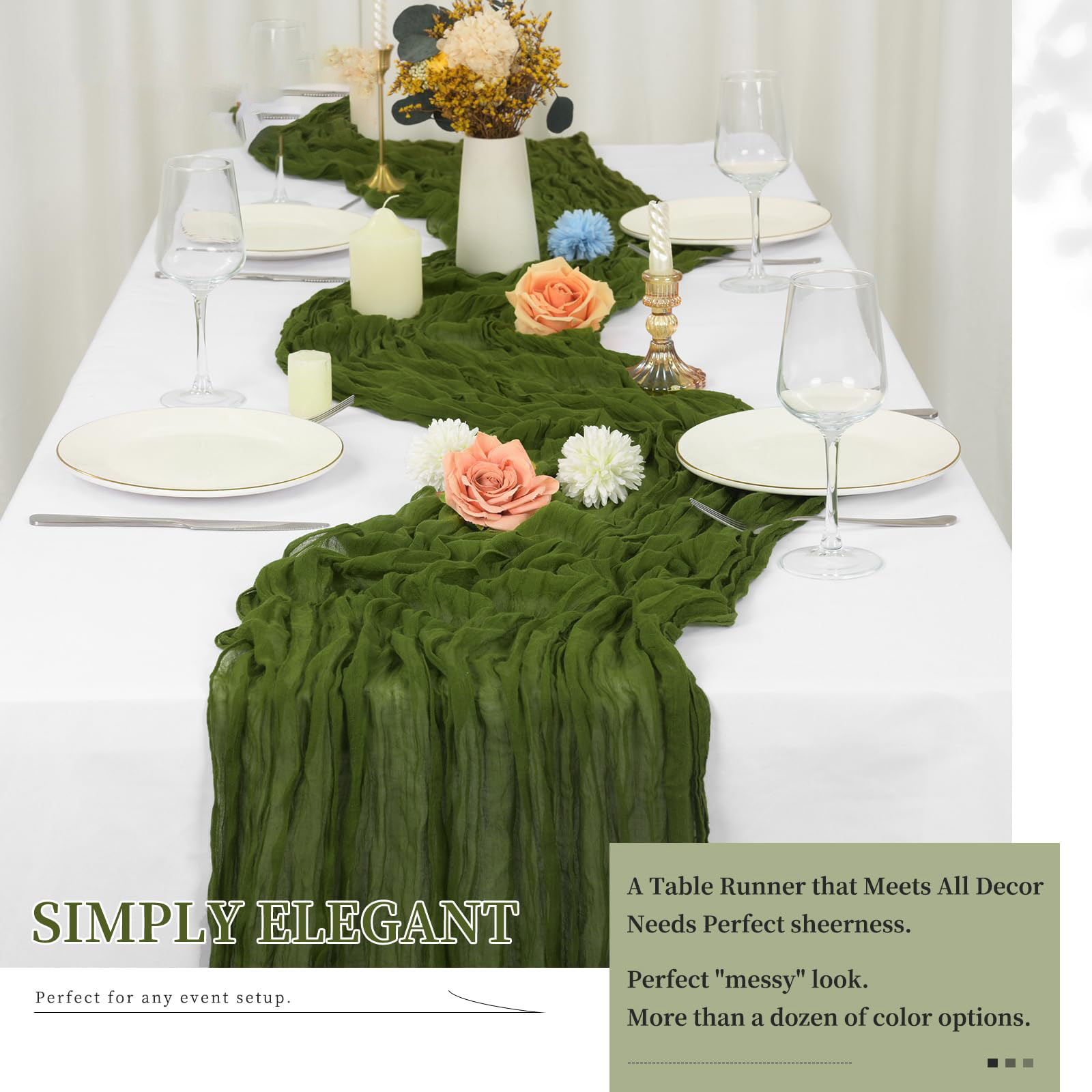 Camino de mesa semitransparente de gasa verde salvia, estilo rústico Vintage campestre para decoración de mesa de comedor, de Navidad y boda: 32 x 210 cm / BLANCO