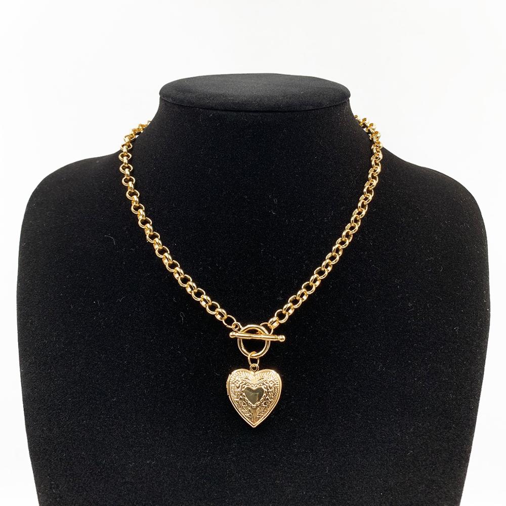 DIEZI Punk Gold Silver Plated Heart Pendant Necklace For Women Men Vintage Simple Geometric Statement Link Chain Necklace: gold