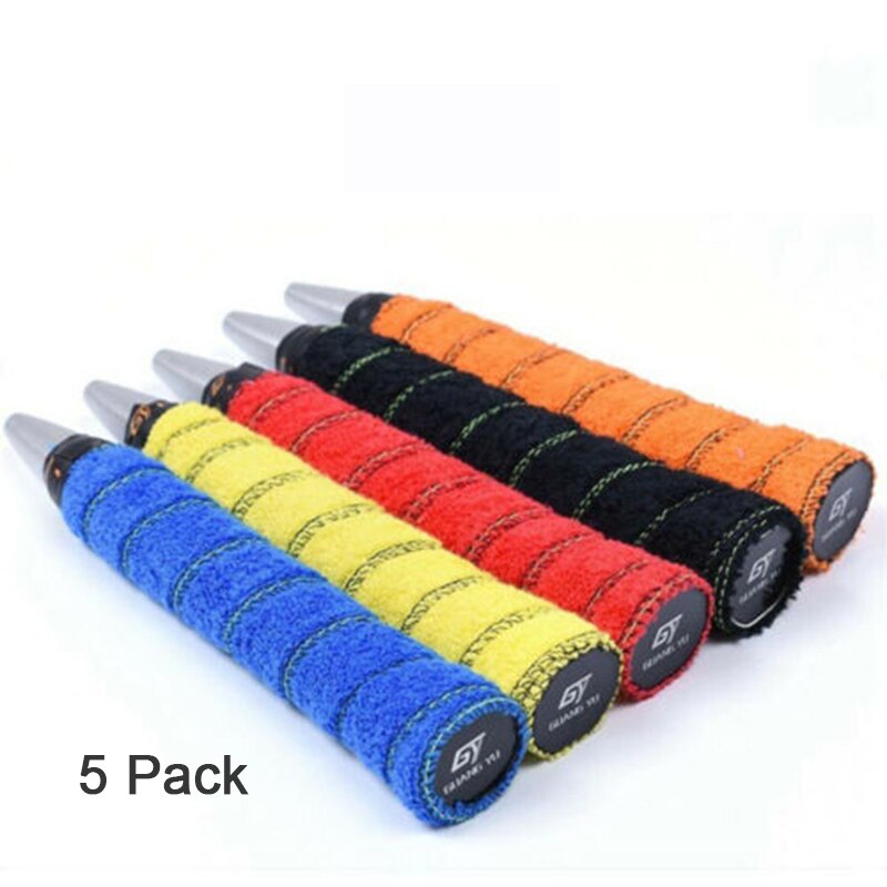 5Pcs Tennis Badminton Racket Anti-Slip Overgrips Katoenen Handdoek Grips Tape Zweet Absorberende Grip Wrap Zweetband