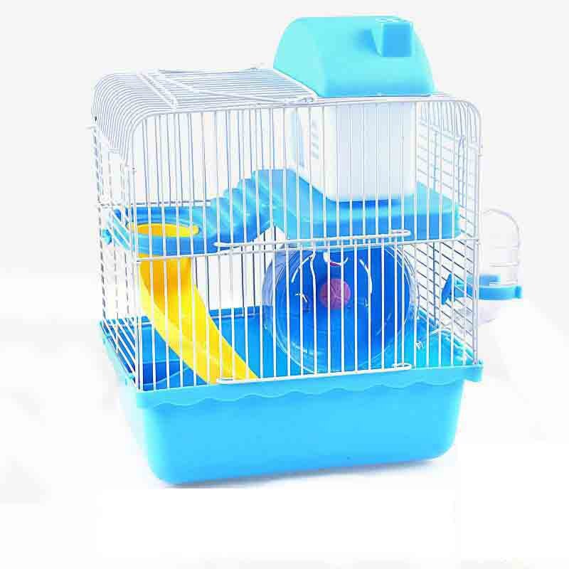 Pet bur hamster hytte med gjennomsiktig takvindu dobbeltlags hus for hamster golden hamster pet: Blå -1