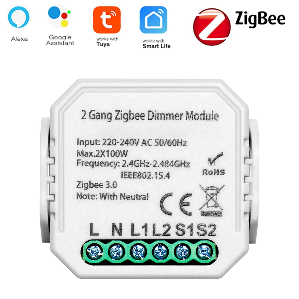 Tuya Smart Zigbee Dimmer Module 1Gang 2Gang Met Neutrale 2 Weg Draadloze Schakelaar Relais Ondersteuning Zigbee2MQTT