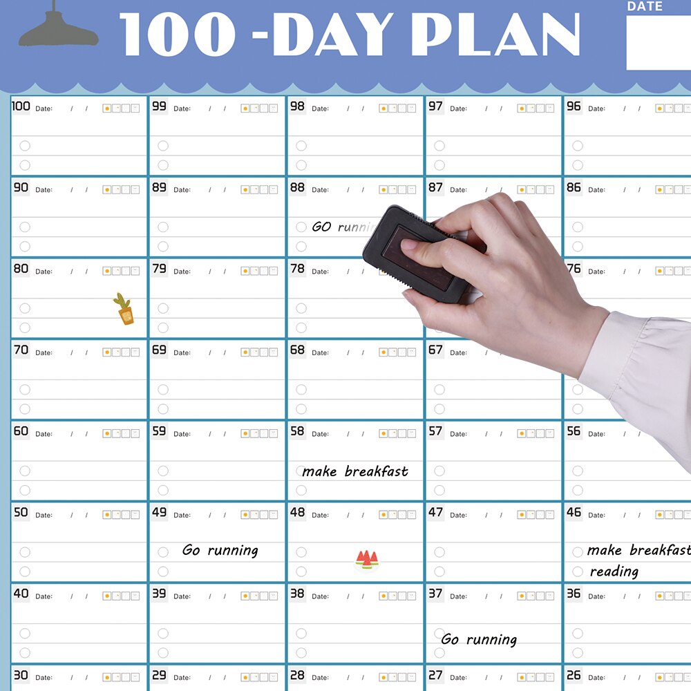 Calendar Sticker 100 Days Agenda Schedule Wall Calendar Daily Behavior Chart Waterproof Weekly Month Planner Goal Organizer