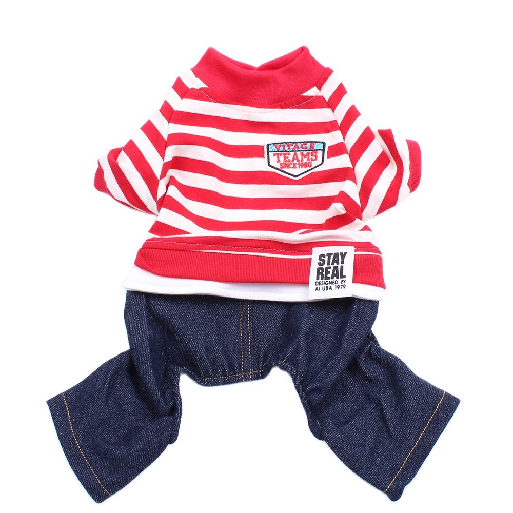 Classic Striped Pet Jumpsuit Dog Hoodie Denim Pants Cat Puppy Coat Jacket Autumn/Spring Clothes Apparel