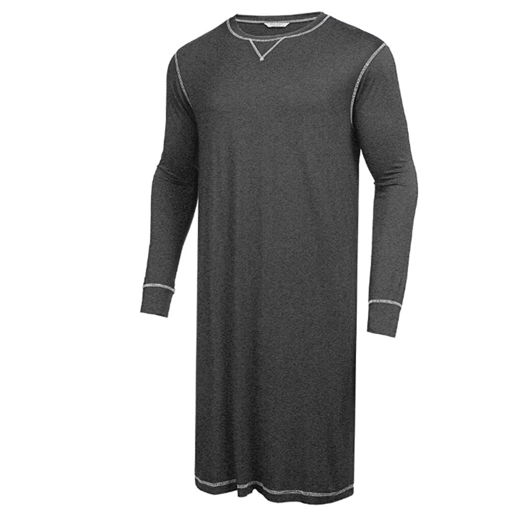 Pyjama de couleur unie pour hommes, vêtements de nuit à manches longues et col rond de Style décontracté à la: GRAY / XL