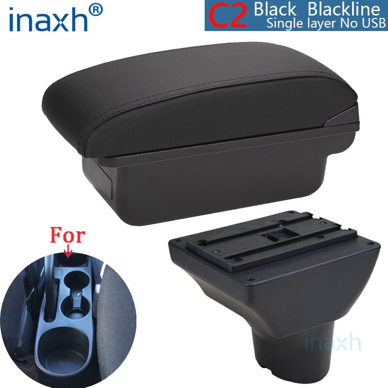 For Hyundai I20 Armrest Interior Parts special Retrofit parts Car Armrest Center Storage box with USB LED light: C2 Black line NO USB