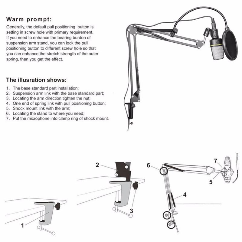 NB-35 Microphone Suspension Arm Stand Clip Holder and Table Mounting Clamp Pop Filter Windscreen Mask Shield Clip Kit