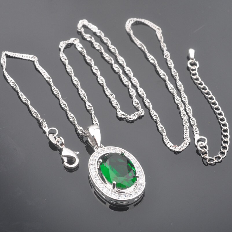 Bridal Jewelry Sets Women's Wedding Silver Color Green Crystal Ring Necklace And Earrings Set QZ095
