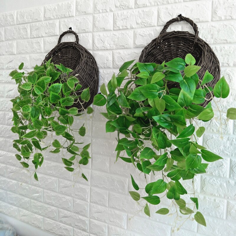Willow Retro Straw Flower Pot Wicker Rattan Wall Hanging Flowerpot Home Garden Decoration Flower Basket Container Dropping