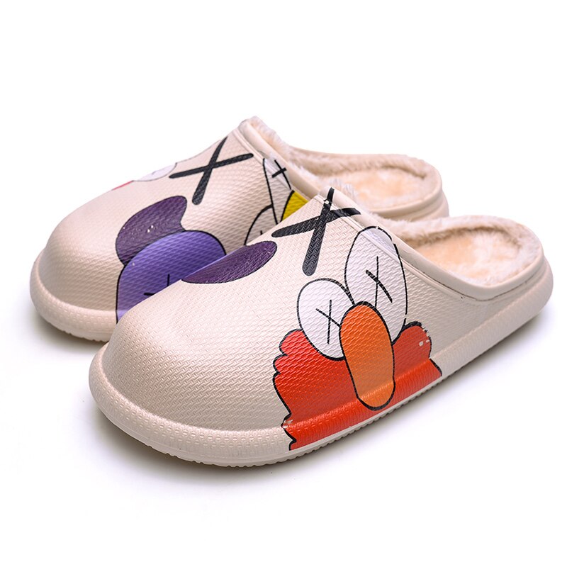 Mannen Thuis Klompen Winter Carton Afdrukken Slippers Pluche Warme Voering Vrouw Huis Warm Klompen Vrouwen schoen