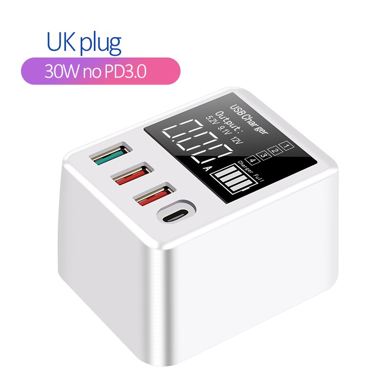40W QC3.0 Multi Usb Charger PD3.0 Snelle Telefoon Oplader Travel Muur Adapter Voor Samsung Xiaomi Mobiele Telefoon Oplader Voor iphone 11 X: 30W NO pd3.0 UK