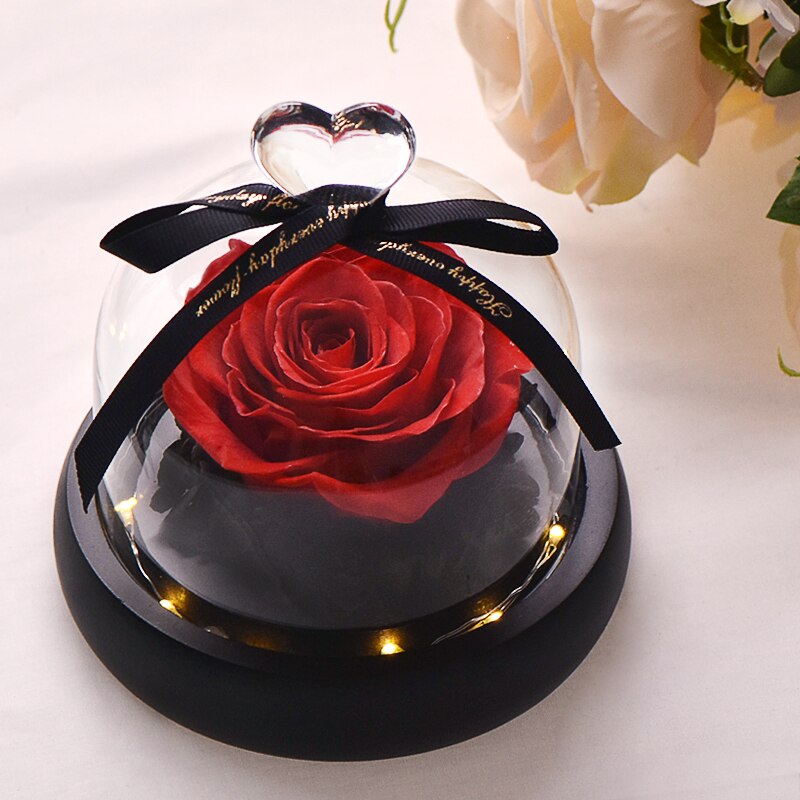 AINYROSE fleur de Rose artificielle en dôme de verre avec lumière LED boîte lampe de nuit Rose éternelle d'anniversaire de mariage pour fille: Red Rose with Light