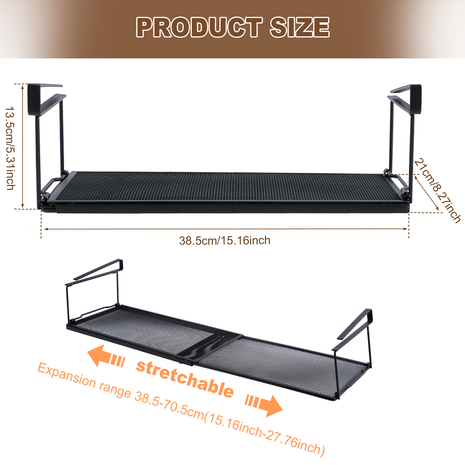 Extendable Under Cabinet Organizer Shelf Steel Closet Desk Hanging Mesh Basket Multipurpose Kitchen Household Storage Basket: XXL / Light Grey