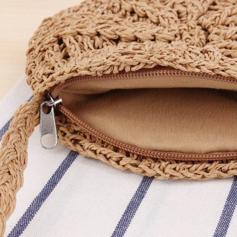 Small Bolsas Round Straw Beach Bags Handmade Woven Crossbody Bags Raffia Circle Rattan Mini Bags Summer Women Shoulder Bag C843