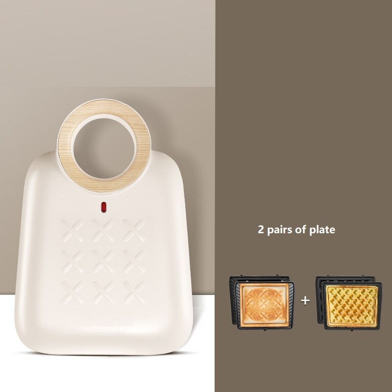 Máquina eléctrica para hacer el desayuno para sándwich, dispositivo antiadherente portátil para hornear Pan tostado, con enchufe de la UE/REINO UNIDO/AU/EE. UU., 220V: white 2plates