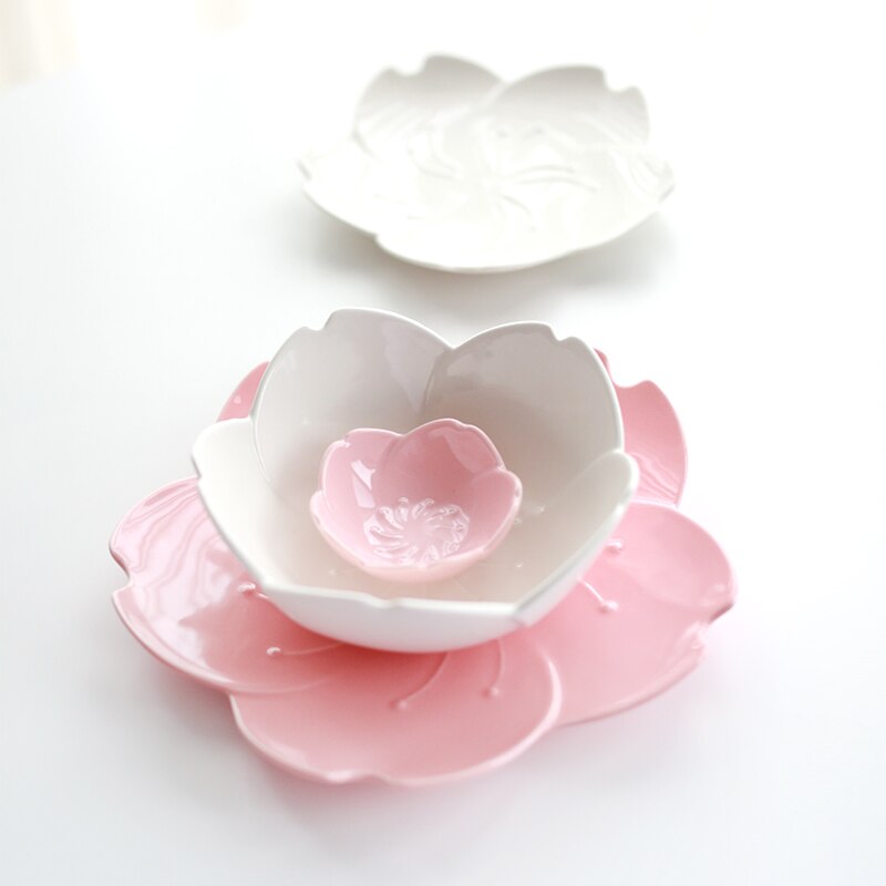 Blomster keramisk fad krydderi dyppeskål sakura keramisk fad kirsebærskål trinket platos sauce fad blomsterfad til køkken