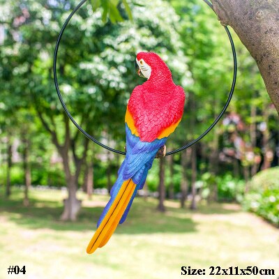 Hand Painted Red Yellow Blue Resin Parrot On Iron Circle Frame Garden Decor Hanging Ornament: No.04