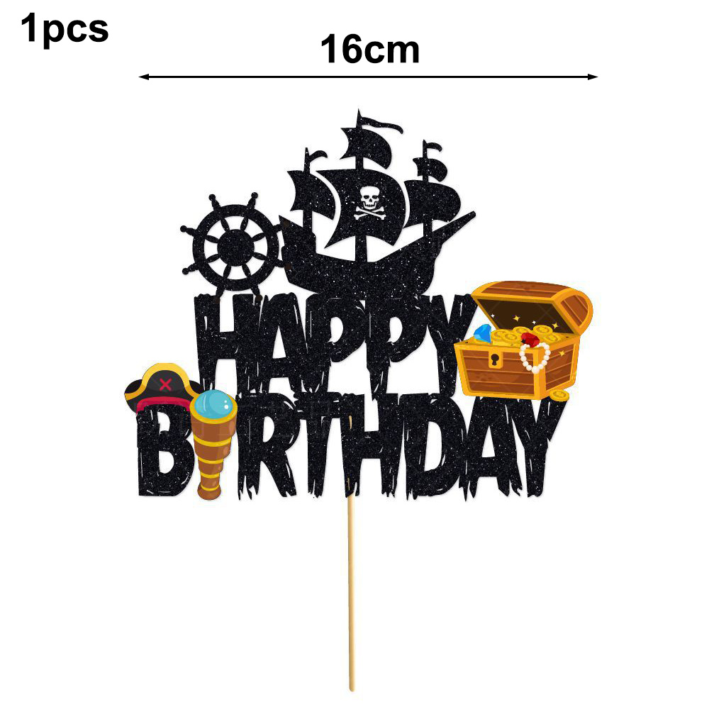 Adorno para tarta de feliz cumpleaños con temática de pirata, vela náutica, decoración para tarta de cumpleaños, suministros para de cumpleaños de barco pirata: Color zafiro profundo