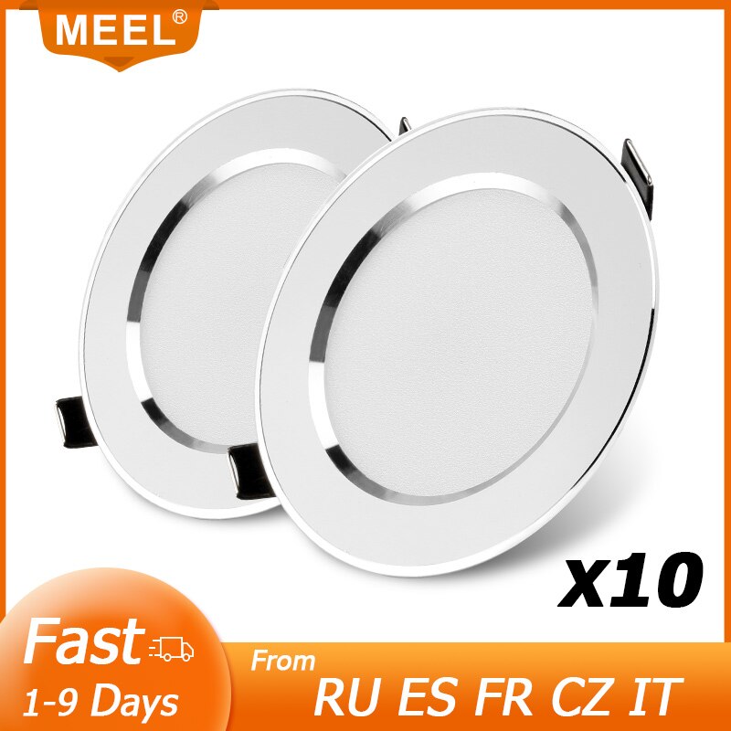 Spot lumineux LED encastrable rond pour le plafond, éclairage d'intérieur, lumière blanche chaude ou froide, 3/5/7/9/12/15W, 220/240V, 10 unités