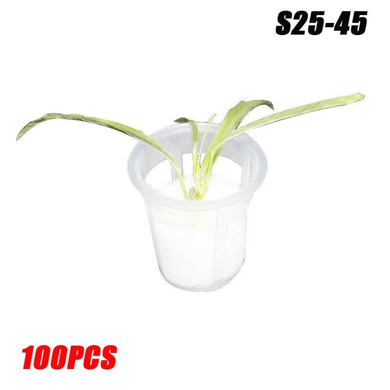 Vasos de red de plástico para jardín de 100 Uds., tazas de red de malla ranurada, juego de tazas para plantar, cestas anchas para hidroponia: S25 45