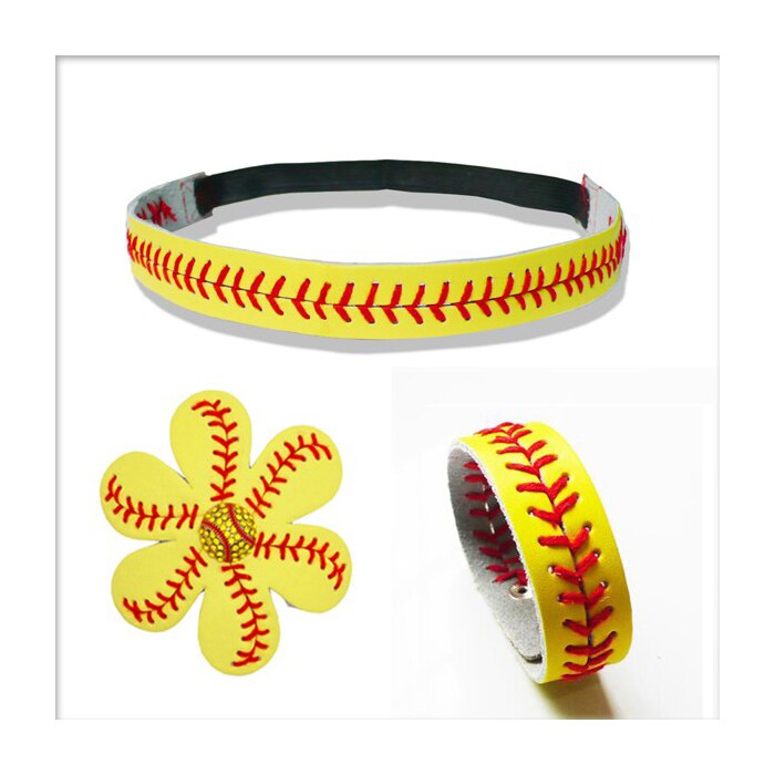 Diadema de cuero de béisbol de Softball, pulsera de flores para el pelo, pulsera, llavero, pendientes, tachuelas, COLLAR COLGANTE: 7