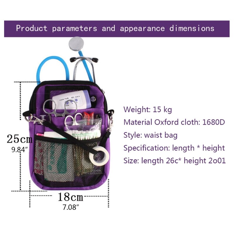 Nursing Bag for Nurse with Tape Holder Multi Compartment Belt Pouch Fanny Pack Waist Tools Stethoscopes Other Supplies