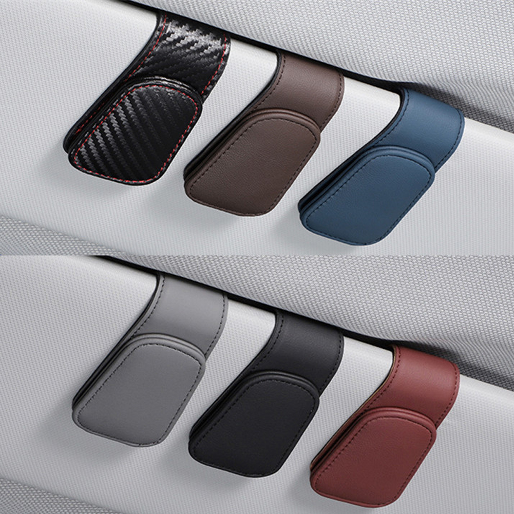 Universele Auto Auto Zon Zonneklep Brilklem Lederen Glazen Houder Magnetische Multifunctionele Auto Accessoires Opslag
