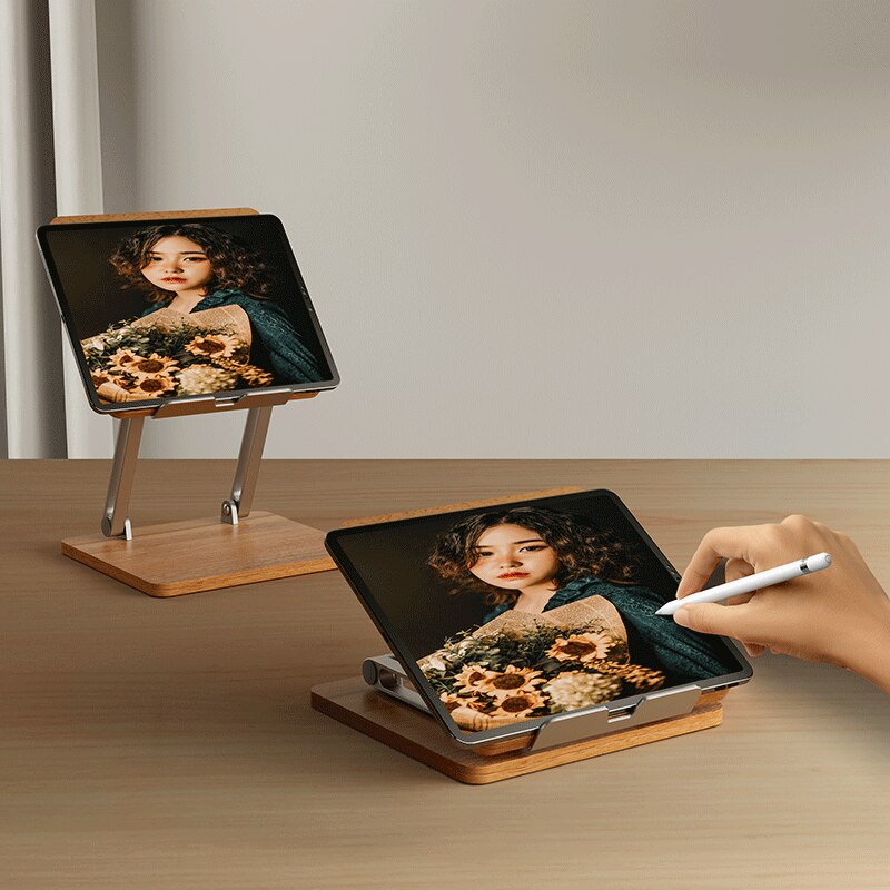 Adjustable Tablet Stand Wooden+Aluminum Alloy Desktop Wood iPad Holder Tablet Drawing Stand iPad Stand Tablet Accessories