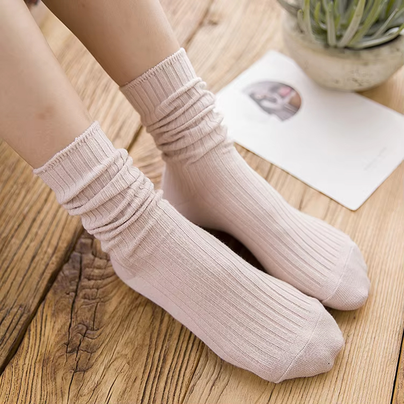 Chaussettes Coréennes Noires et Roses en Coton Solide pour Femme, Bas Rétro pour Étudiantes, Automne-Hiver, 1 Paire