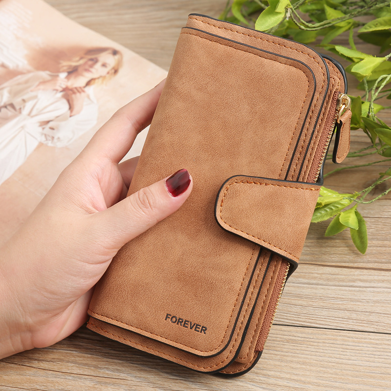 2024 Frauen Brieftaschen lange Pu Leder oben Karten Halfter klassische weibliche Geldbörse Reiß verschluss Brieftasche für Frauen: Braun