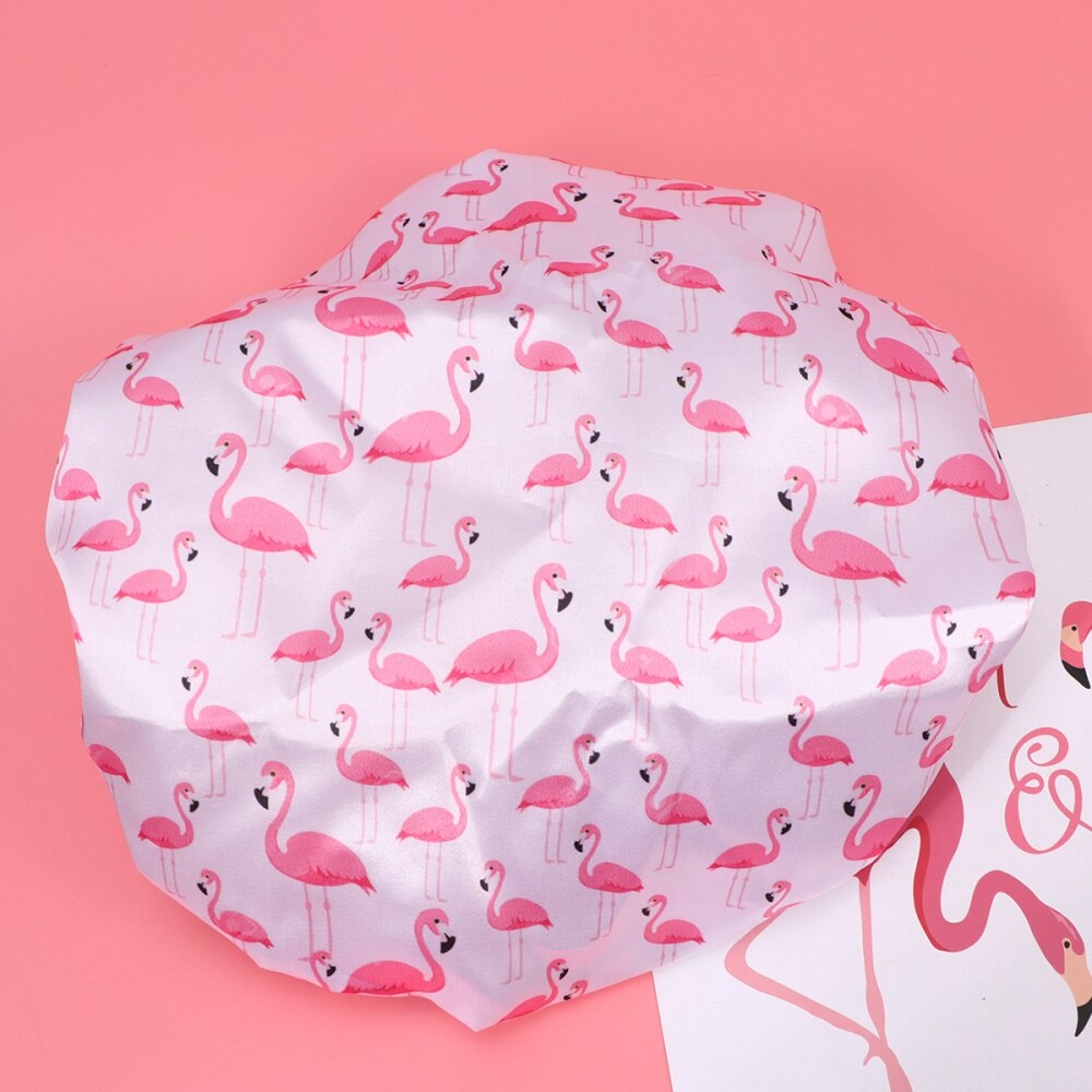 2 Stuks Geel Ananas Afdrukken Douche Cap Vrouw Badmuts Waterdichte Haar Beschermende Hoed Bad Caps Voor Dagelijks Gebruik: Red flamingo