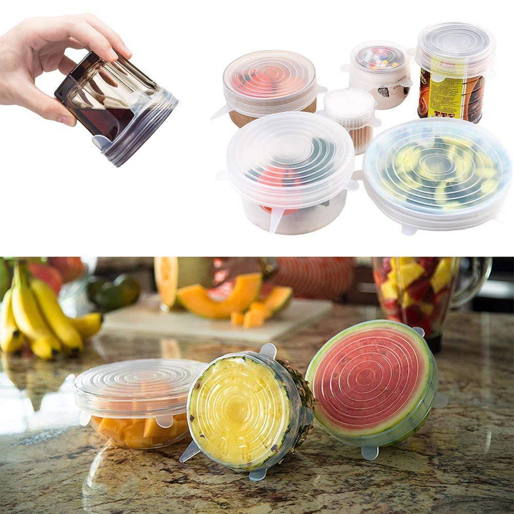 6 pc/set multifuncional manter fresco selo silicone tampas de alimentos acessórios de cozinha stretchable plástico embalagem de alimentos envoltório tigela tampa