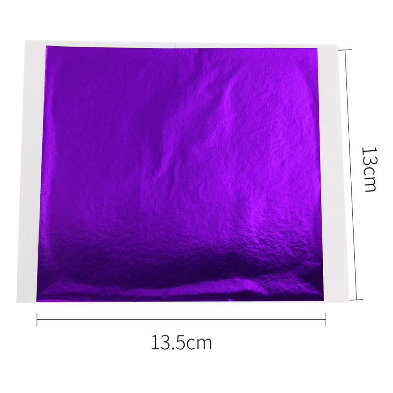 100 Uds. Hojas de hojas doradas de colores, manualidades de Arte de papel con purpurina plateada para paredes de muebles dorados, decoración Vintage de uñas, pintura DIY: Morado