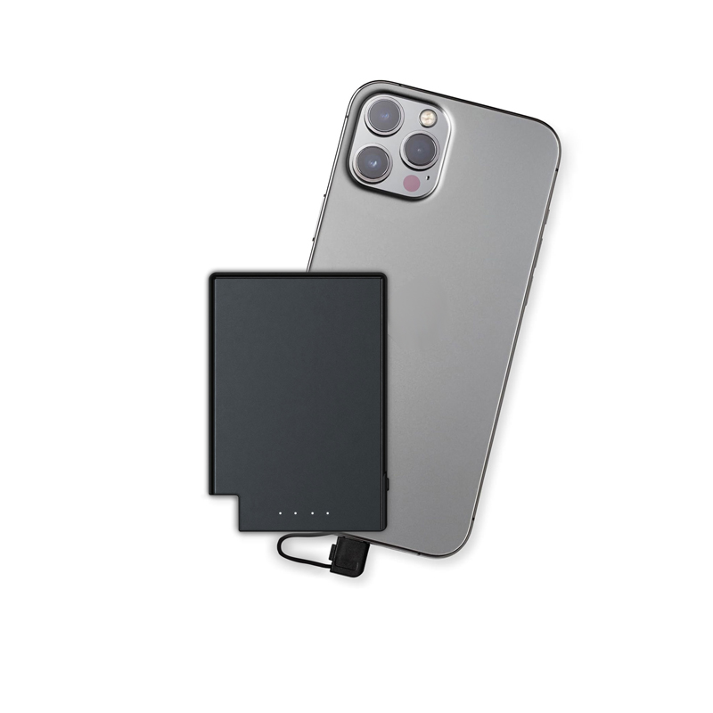 5mm Ultra-Slim Card Power Bank 2650mAh Wallet Portable Mini Charger with Built-in USB-C&Lightning Stainless Steel Pocket Battery
