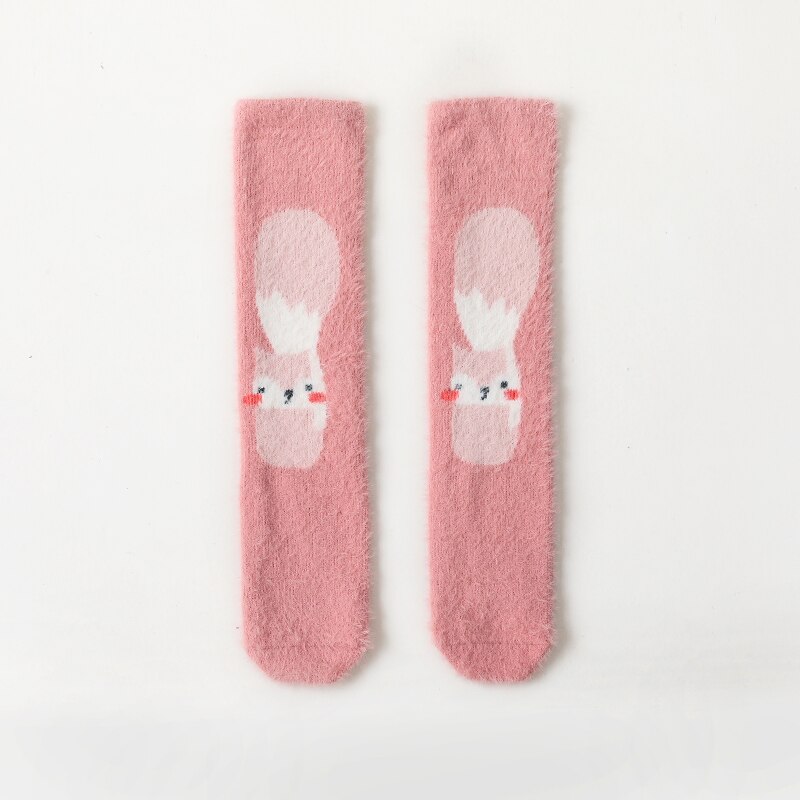 5 Kleuren Peuter Baby Meisjes Jongens Hoge Knie Kous Fuzzy Cartoon Animal Print Lange Kousen: dark pink