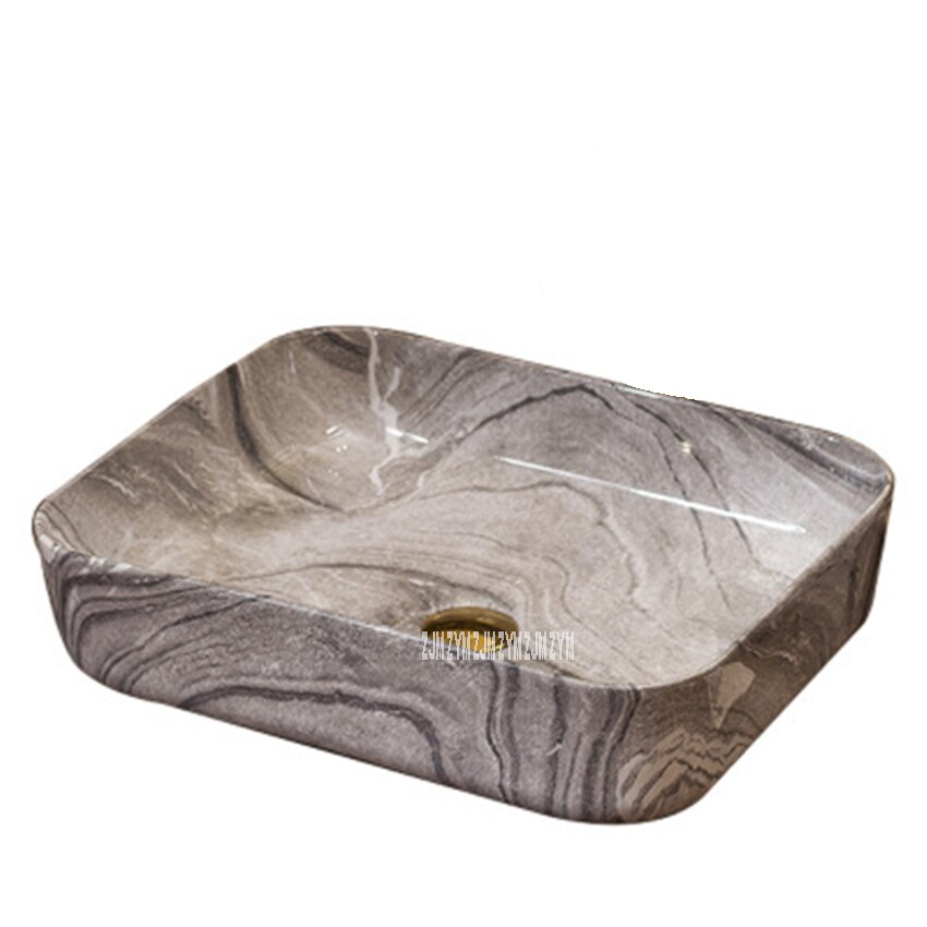 European Style Home Bathroom Rectangle Ceramic Sink Single Hole Hand Wash Sink Modern Simple Hotel Above Counter Basin Bowl