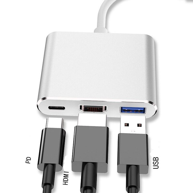 Type C Naar Hdmi Adapter Voor Macbook Pixel Dell En Meer 3 In 1 Multipoort Usb Type C Tot 4K Hdmi Usb 3.0 En Pd Opladen