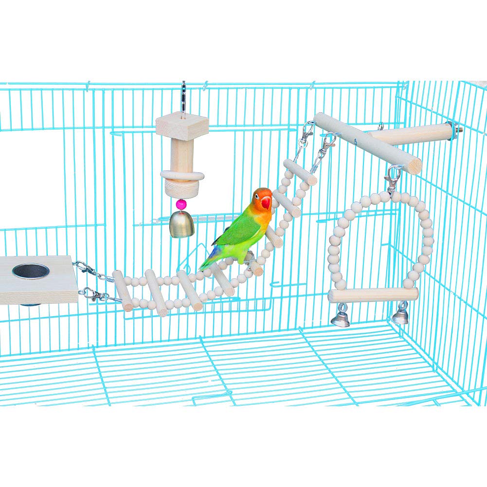 Fuglebur gynge stige t legestativer legetøj hængende papegøje siddepinde platform med fuglefoder tygge træklods klokke perler legetøj: Default Title