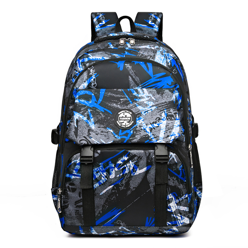 Backpack Korean version trendy junior high school student backpack camouflage travel large capacity computer backpack: Blue