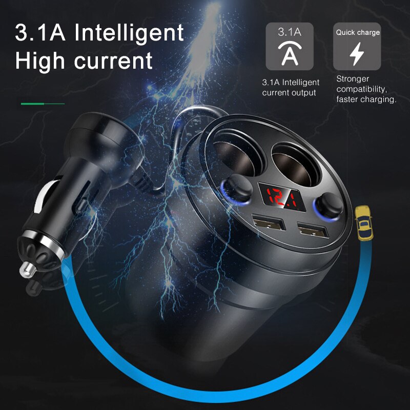 Usb Splitter Voor Auto Splitter Sigarettenaansteker In Een Auto-oplader Bekerhouder 2USB Poorten Led Dsiplay
