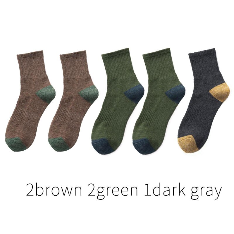 5 paar japanse katoenen herensokken dikke badstof lange sokken heren zakelijke herfst winter warme sokken calcetines meias: 2 bruin 2 groen 1 grijs