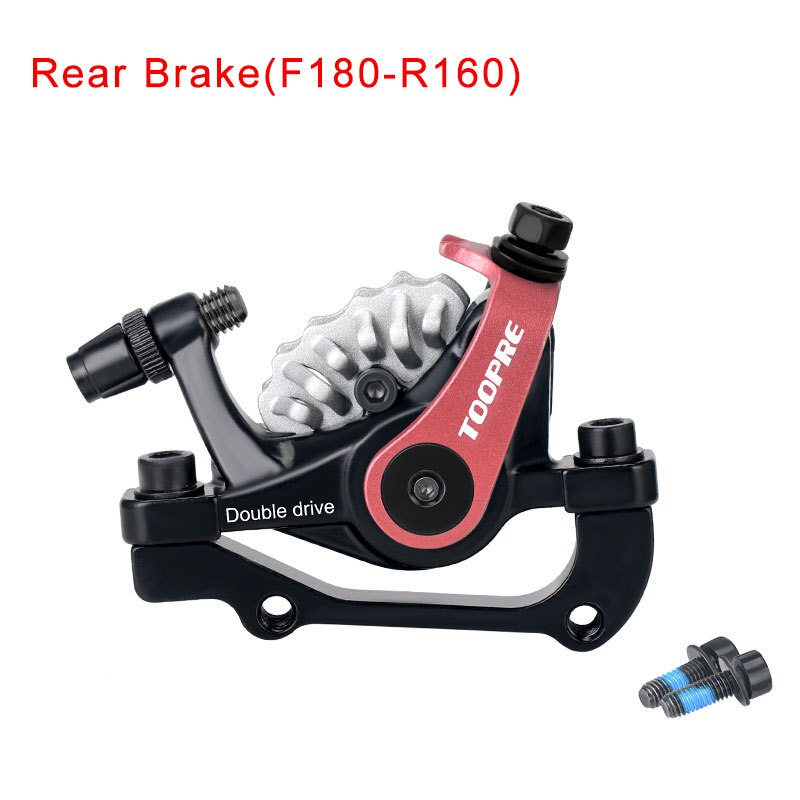 TOOPRE-freno de disco mecánico para bicicleta, pinza de doble pistón, aleación de aluminio, disipación de calor, frenos bilaterales: Red Rear  brake