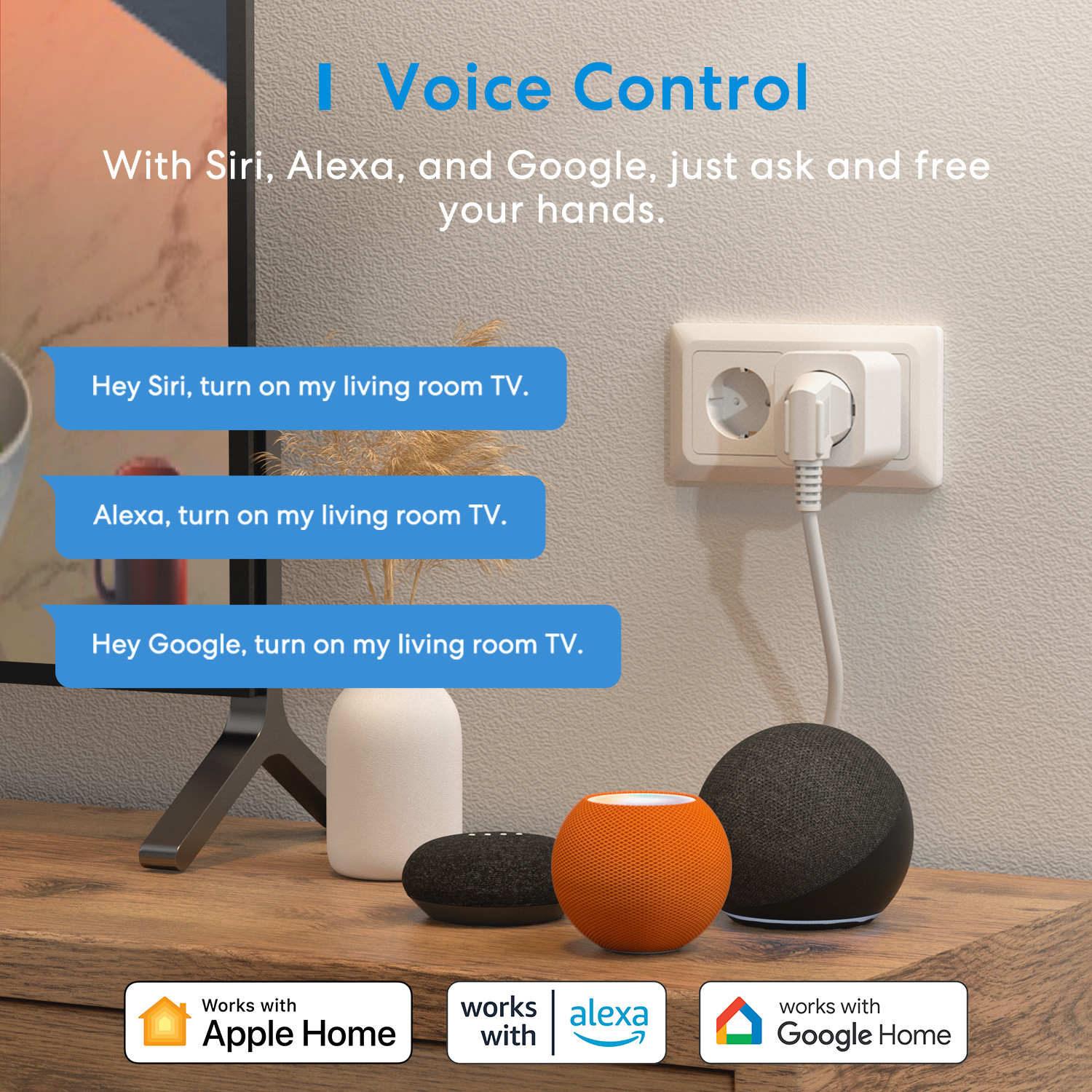 Meross 16A HomeKit enchufe inteligente con Monitor de energía enchufe WiFi UE Control remoto por voz compatible con asistente de Google Alexa SmartThings