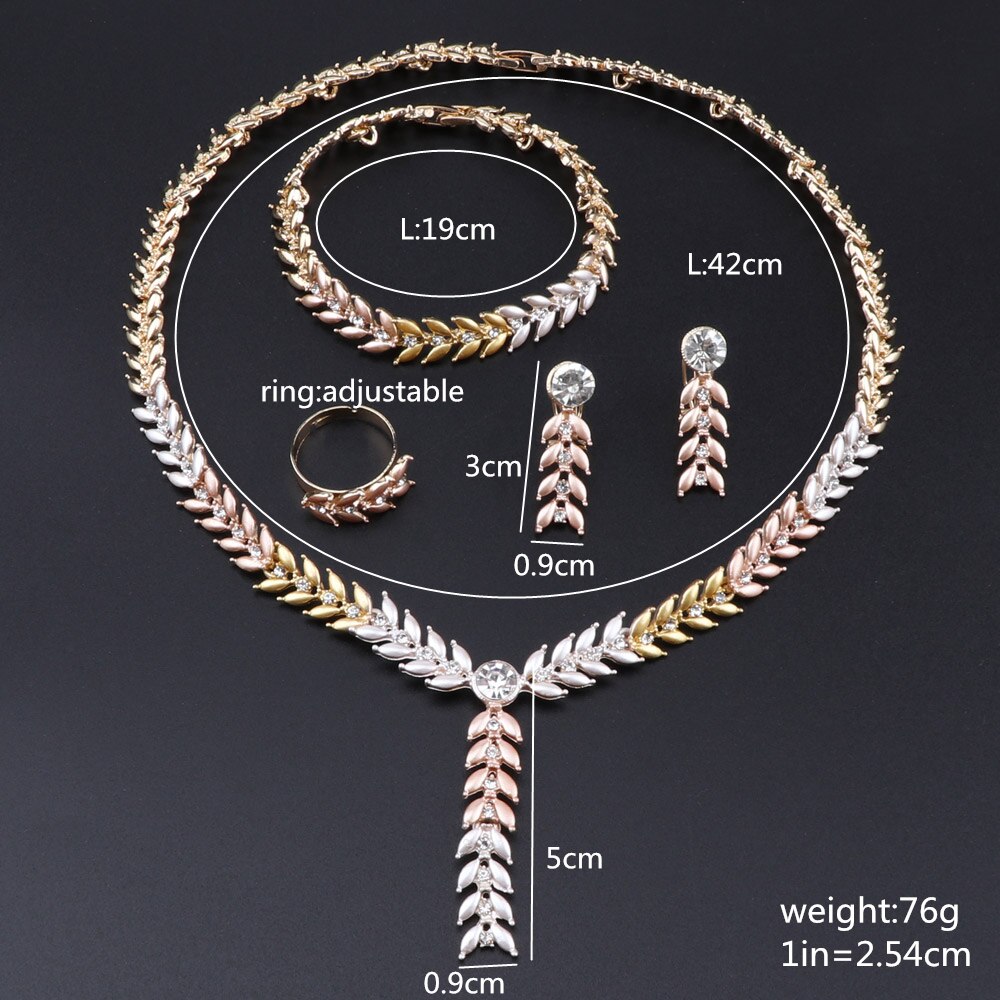 Dubai Gold Color Leaves Shape Necklace Sets Nigerian Wedding woman Accessories Jewelry Set African Beads Jewelry Set