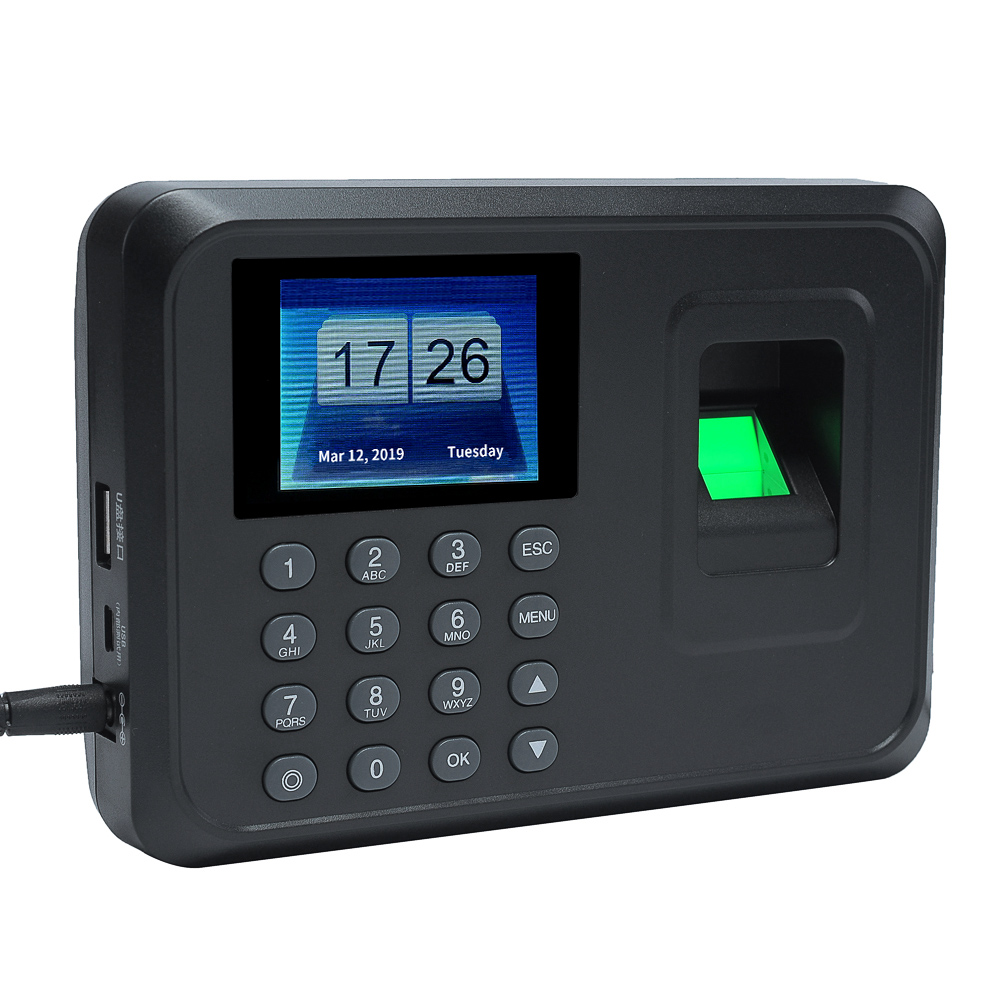 Intelligent Biometric Fingerprint Password Attendance Machine Employee Checking-in Recorder 2.4" TFT LCD Screen DC 5V Time Clock