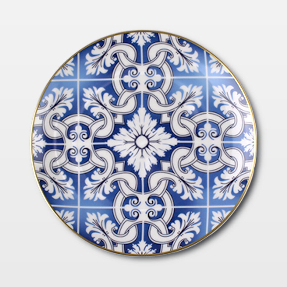 Four-piece set of ceramic tableware European-style blue-and-white Phnom Penh bone China dinner plate wedding household: 10.5-inch plate