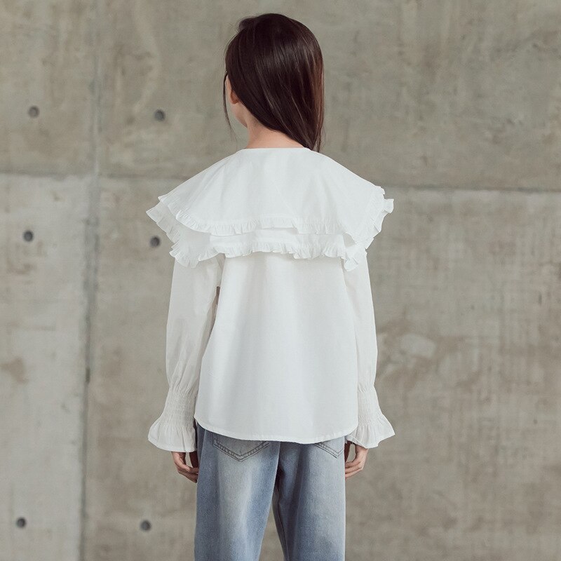 Girls Shirts Spring Autumn Children's Loose Tops Girls Lapel Long-sleeved Cotton Shirts Blouses Teen Tops