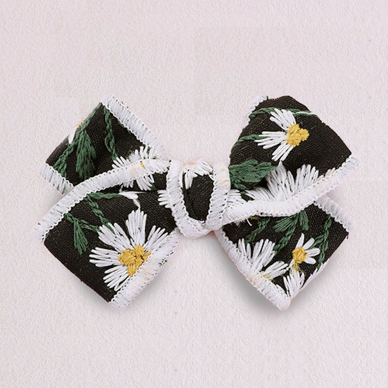 Korean Sweet Embroidery Bows Hair Clip for Kids Girls Boutique Handmade Hairpins Barrettes Headwear Hair Accessories: Black S